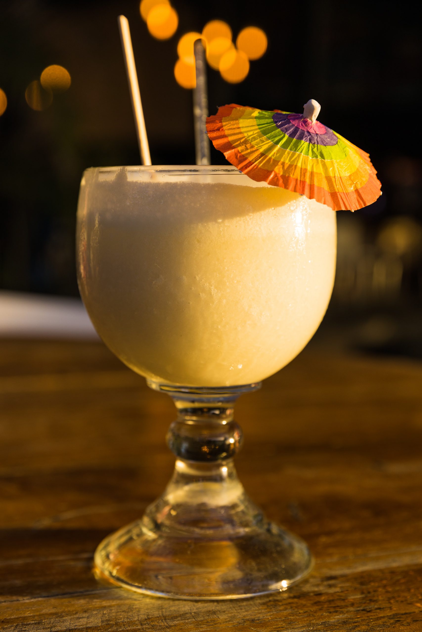 A pina colada cocktail in a glass